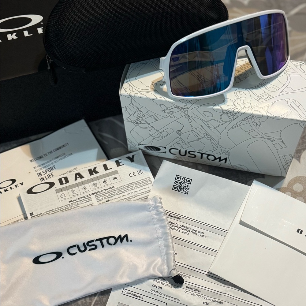 Oakley Custom Sunglasses with White Frame and Blue Lenses